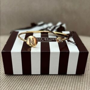 NWT Henry Bendel Gold Initial N Crystal Accent Bangle